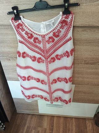 Blusa Cortefiel roja y blanca - Talla S