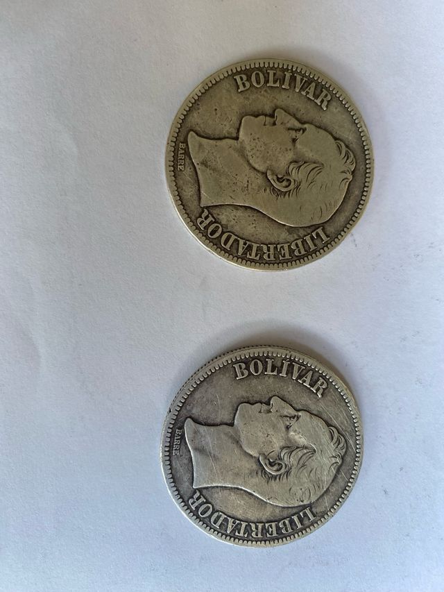 2 Monedas de 5 Bolivares de Plata Venezuela 1926