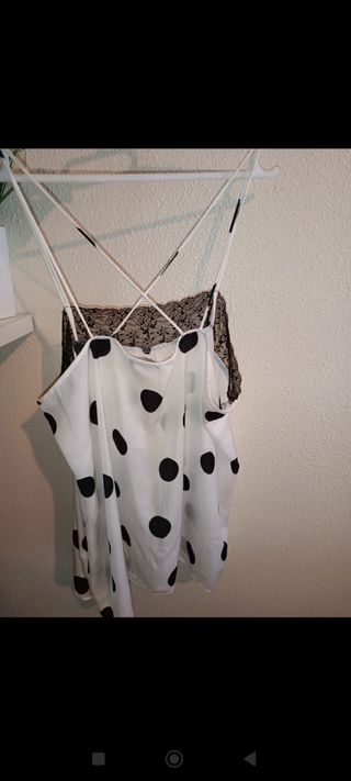 Top blanco y negro lunares - Talla XL