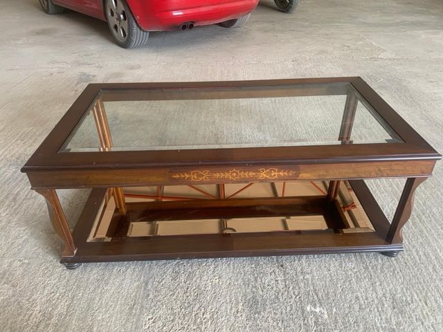 Mesa centro de madera maciza con cristal y espejo