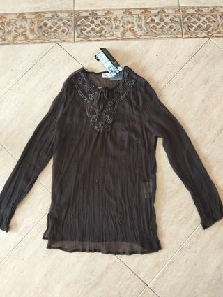 Blusa gasa marrón - Talla única