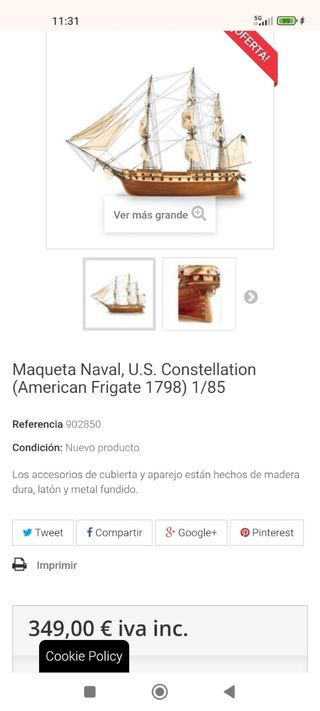 Maqueta Barco grande de velero antiguo.