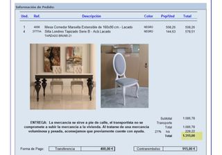 Mesa comedor negra + 4 sillas rojas