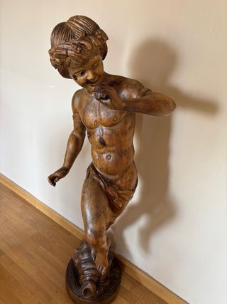 Set di due statue decorative in legno massello 