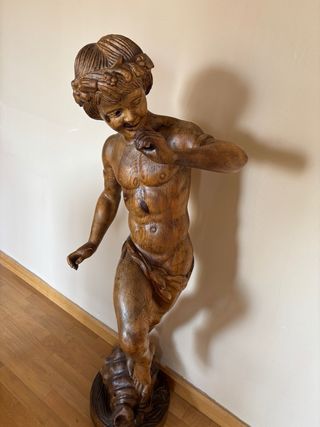 Set di due statue decorative in legno massello 