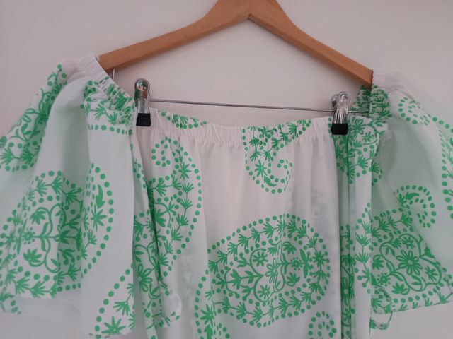 Vestido largo blanco y verde