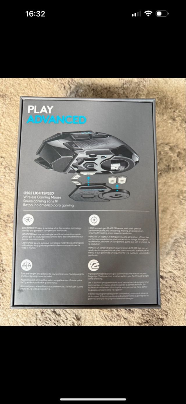 Caja y pesos de ratón G502 Logitech