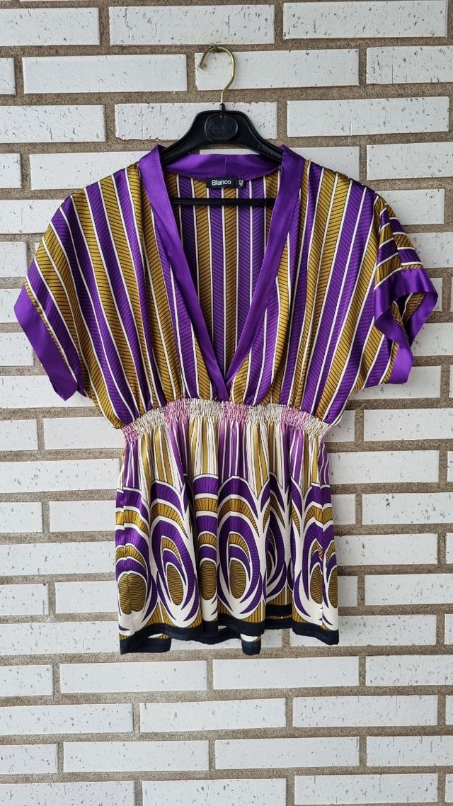 Blusa Blanco XL - dorada y morada
