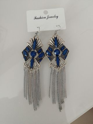 Pendientes largos azul plata