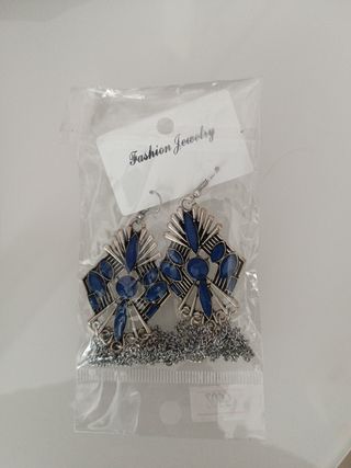 Pendientes largos azul plata