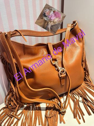 Bolso marrón flecos piel