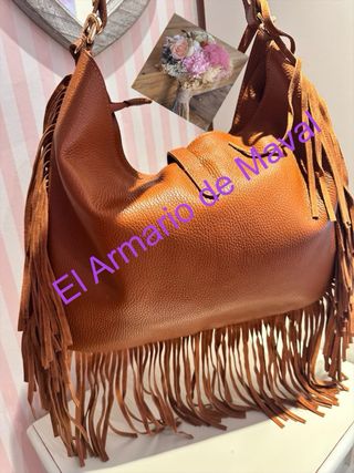 Bolso marrón flecos piel