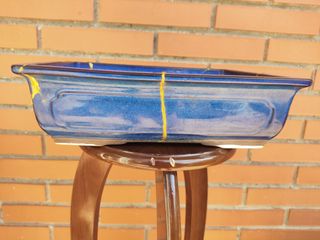 Maceta 28 cm Japón bonsai cerámica azul kintsugi..