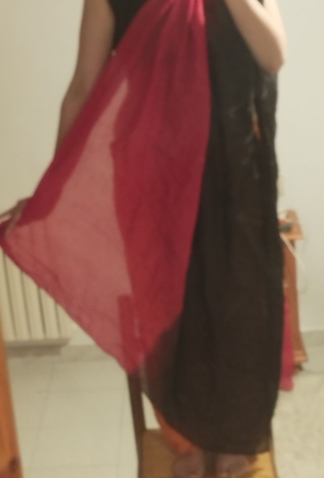 Velo seda danza oriental rojo y negro