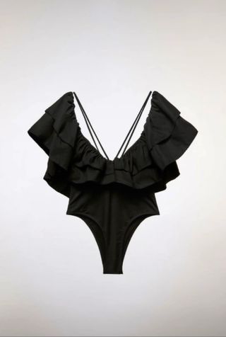 New Bañador negro con volantes Zara 