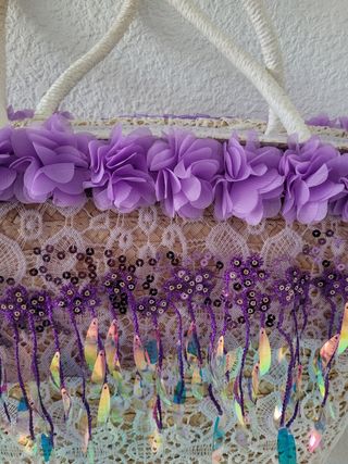 Capazo playa beige-morado