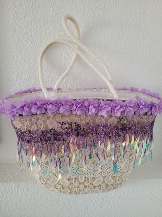 Capazo playa beige-morado