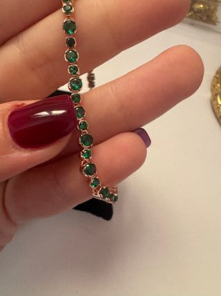 Pulsera rosa plata 925 | gemas verdes brillantes 