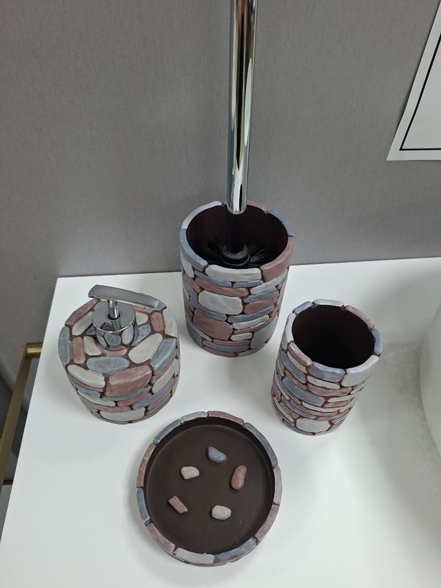 Accesorios baño 4 piezas - imitacion piedra resina