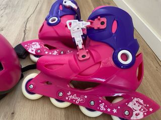 Patines en línea niña + casco rosa, talla 32-34