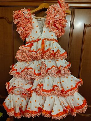 Vestido niña sevillana blanco-naranja