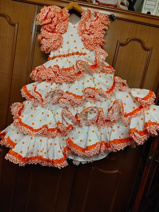 Vestido niña sevillana blanco-naranja