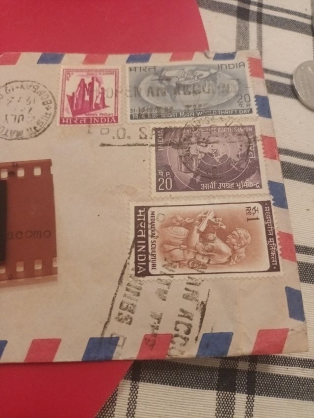 Francobolli India anni '60 su busta per via aereo