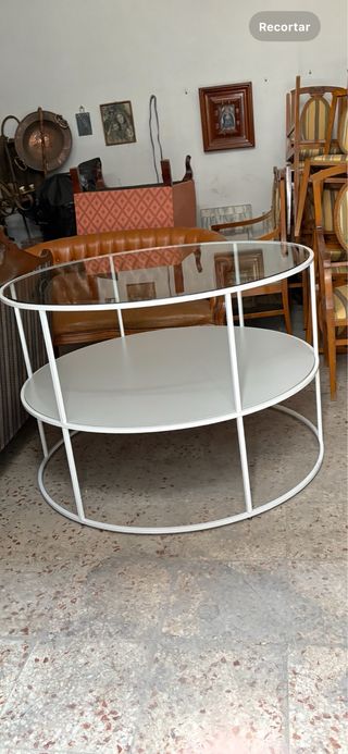 Mesa redonda cristal-metal blanca