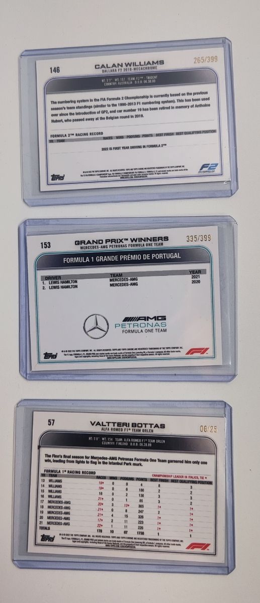 15 Cartas Topps Chrome F1 + 3 Numeradas