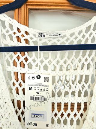 Vestido midi crochet blanco zara
