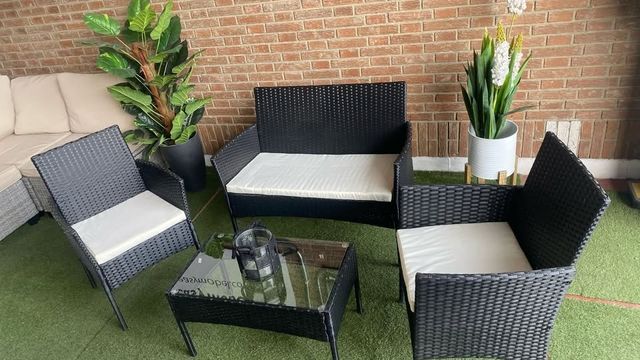 Conjunto terraza mimbre negro