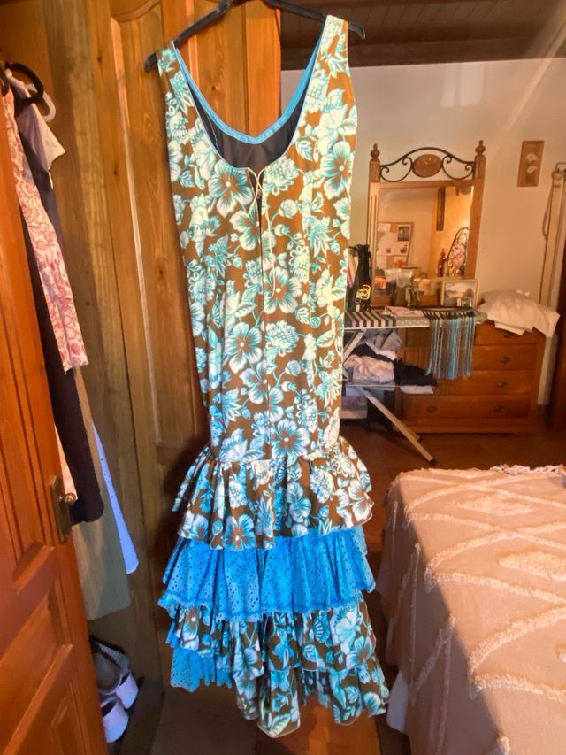 Vestido Flamenca Marrón y Turquesa