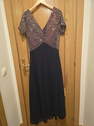 Vestido Fiesta Azul con Pedreria