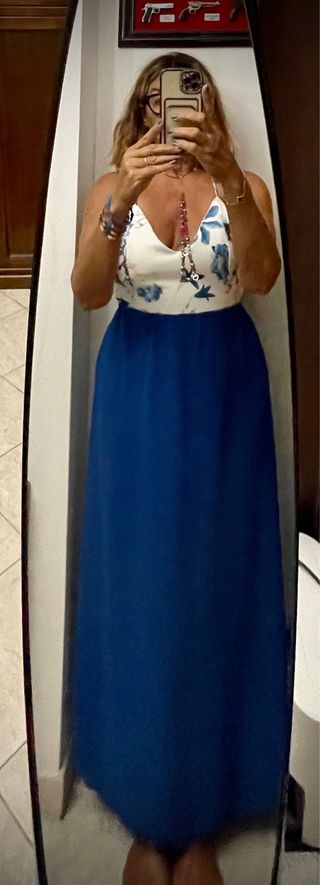 Vestito lungo estivo blu e bianco