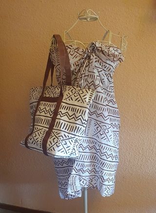 Lote bolso grande pareo y gorrito pescador.