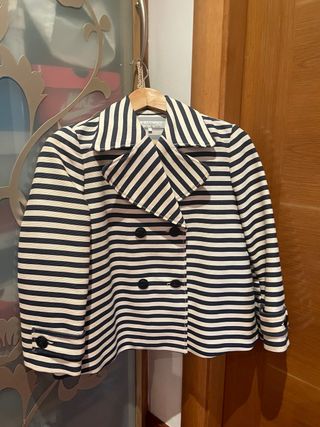 Chaquetón Zara rayas azul marino blanco - T-S