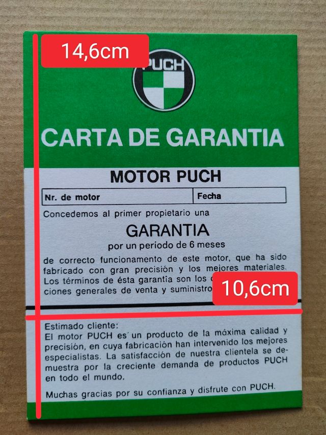 PUCH Carta de Garantía Motor