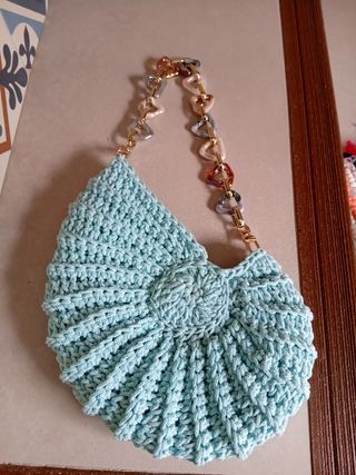 Bolso crochet teal - asa dorada