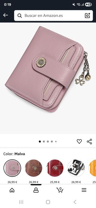 Cartera piel color malva es de piel