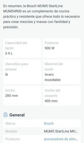 Robot cocina Bosch MUM5 StartLine