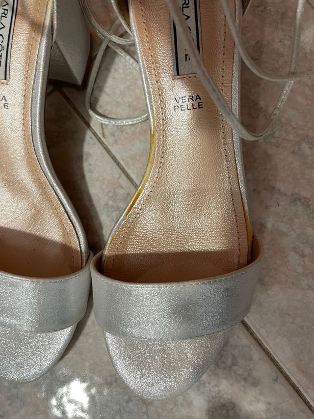 Sandali argento alla schiava tacco basso