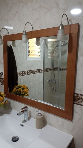 Espejo baño con luz - Madera