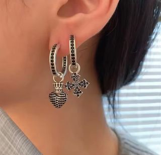 Pendientes Plata Aro Corazón Cruz