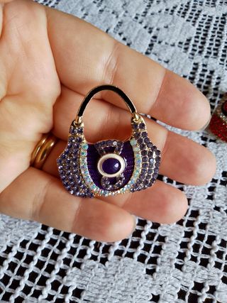 Spilla Borsa Strass Viola - Oro