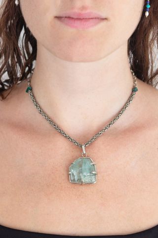 Collar Cadena con Gran Dije de Piedra Aguamarina 