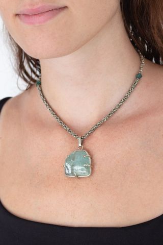 Collar Cadena con Gran Dije de Piedra Aguamarina 