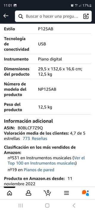 Yamaha P-125: Piano Digital Negro