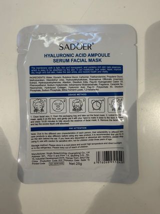 Maschere viso SADOER Hyaluronic Acid, 24k Gold & V