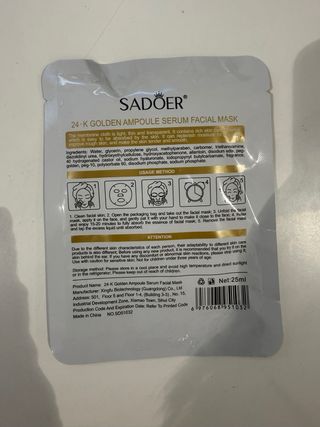 Maschere viso SADOER Hyaluronic Acid, 24k Gold & V