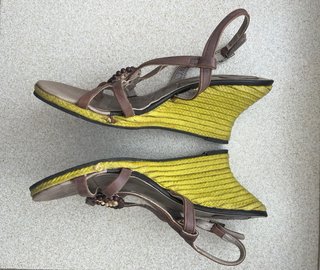 Sandalias piel cuña esparto nº40 marrón-amarillo